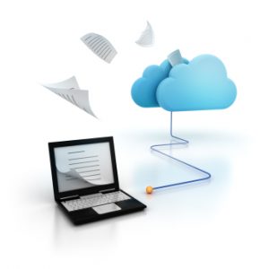 secure website and computer backups image of laptop connected to "the cloud"